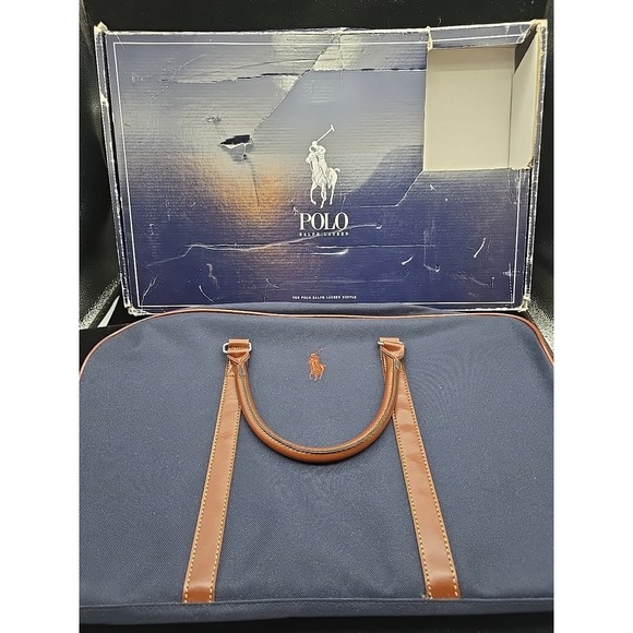 New Polo Ralph Lauren Promotional Canvas & Leather Blue Duffle Bag Vintage - Picture 1 of 9